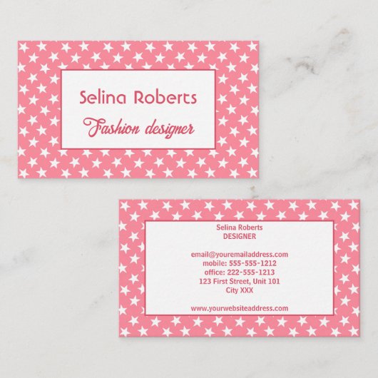 Rol wit sterpatroon op roze visitekaartje (Voorkant / Achterkant)