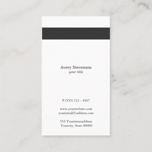 Rol zwart en wit gestreept modern verticaal wit visitekaartje (Achterkant)