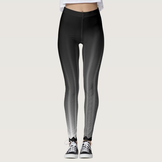Rol zwart/wit gradiënt Wavy Stripes Trippy Leggings (Voorkant)