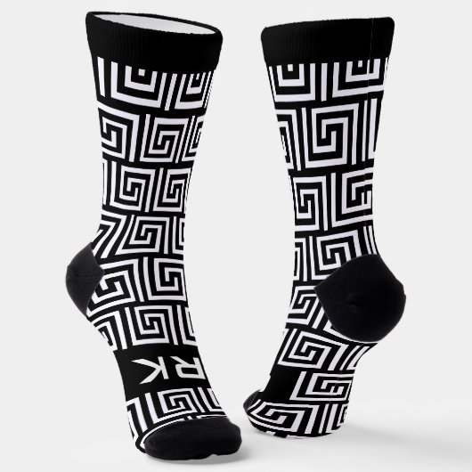 Rol zwart-wit Griekse sleutelmanandervormer Sokken (Gebogen)