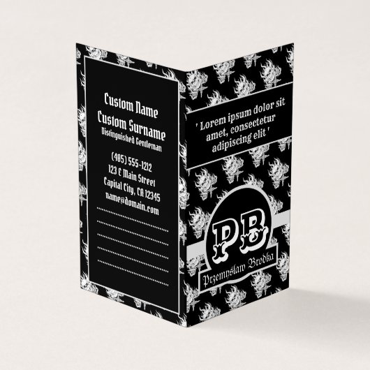 Rol zwart wit tattoo schedel gothic duogram tools visitekaartje (Buitenkant)