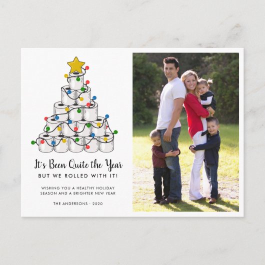 Rolde met het toiletpapier Kerstboom Foto Feestdagenkaart (Voorkant)