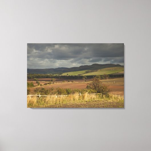 Rolheuvels en bergen onder een troebele hemel canvas afdruk (Voorkant)
