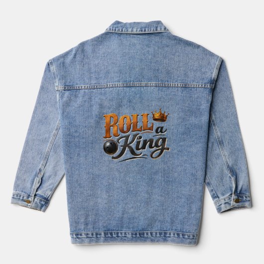 Roll a King – Bowling Theme Crown Art Women Denim Jacket (Achterkant)