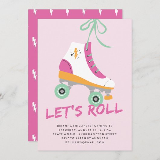 Roll Birthday Invitation - Magenta Kaart (Voorkant / Achterkant)