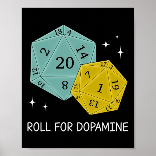 Roll For Dopamine Dnd Neurodiversiteit D20 Dobbels Poster (Voorkant)