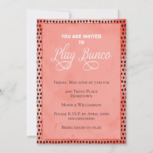 Roll in Bunco Dice Party Kaart (Achterkant)