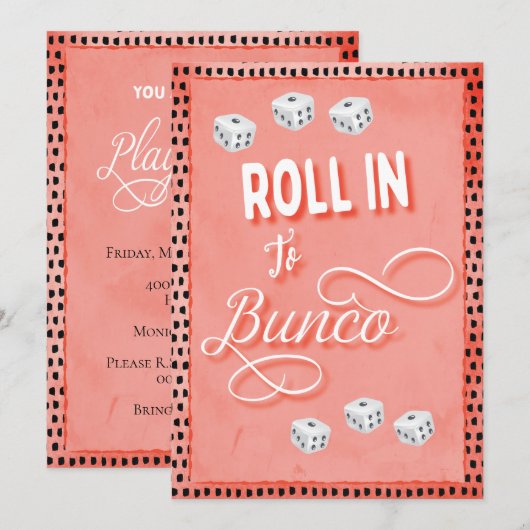 Roll in Bunco Dice Party Kaart (Voorkant / Achterkant)