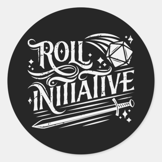 Roll Initiative D20 Sword Ronde Sticker (Voorkant)