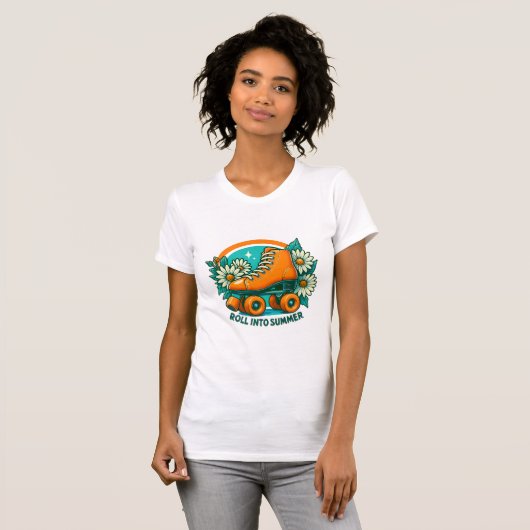 "Roll Into Summer" Retro Roller Schaats T-shirt (Voorkant volledig)