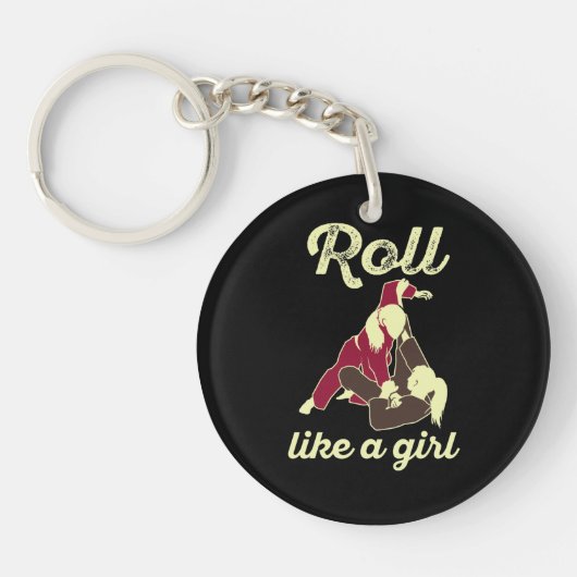 Roll like a Girl Brazilian Jiu Jitsu BJJ Sleutelhanger (Voorkant)