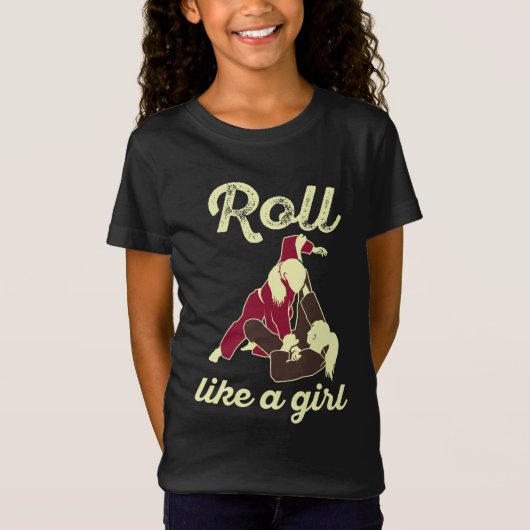 Roll like a Girl Brazilian Jiu Jitsu BJJ T-shirt (Voorkant)