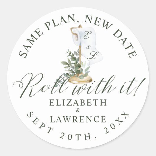 Roll met IT Elegant Sage Greenery & Toilet Paper Ronde Sticker (Voorkant)