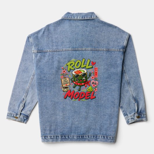 Roll Model – Grappige Kawaii Sushi Denim Jacket (Achterkant)