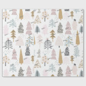 Roll, naam, grillige geïllustreerde winterbomen cadeaupapier (Vlak)