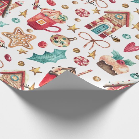 Roll, Naam op Magisch Snoep Huizen, Sweets Pattern Cadeaupapier (Hoek)
