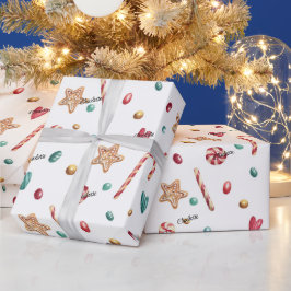 Roll, Naam op Whimsy Holiday Snoep Pattern Cadeaupapier