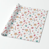 Roll, Naam op Whimsy Holiday Snoep Pattern Cadeaupapier (Uitgerold)