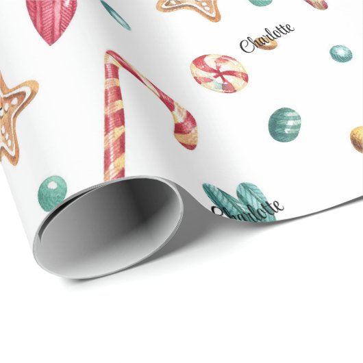 Roll, Naam op Whimsy Holiday Snoep Pattern Cadeaupapier (Rol Hoek)