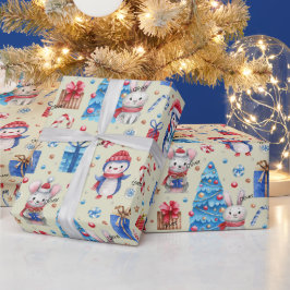 Roll, Name Holiday Animals Rood-Blauw Whimsy Patro Cadeaupapier