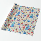 Roll, Name Holiday Animals Rood-Blauw Whimsy Patro Cadeaupapier (Uitgerold)
