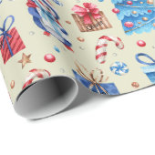 Roll, Name Holiday Animals Rood-Blauw Whimsy Patro Cadeaupapier (Rol Hoek)