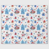 Roll, Name Holiday Snowmen Familie Rood-Blauw Patr Cadeaupapier (Vlak)