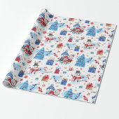 Roll, Name Holiday Snowmen Familie Rood-Blauw Patr Cadeaupapier (Uitgerold)
