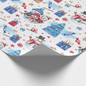 Roll, Name Holiday Snowmen Familie Rood-Blauw Patr Cadeaupapier (Hoek)