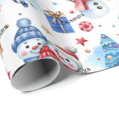 Roll, Name Holiday Snowmen Familie Rood-Blauw Patr Cadeaupapier (Rol Hoek)