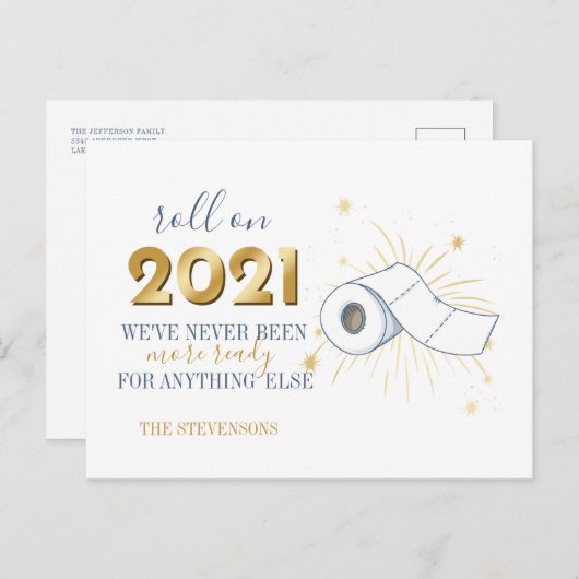 Roll on 2021 Happy New Year Funny Personalize Feestdagenkaart (Voorkant / Achterkant)