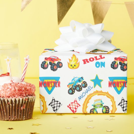 Roll on Monster Truck Personalized Birthday Cadeaupapier (Verjaardagsfeest)