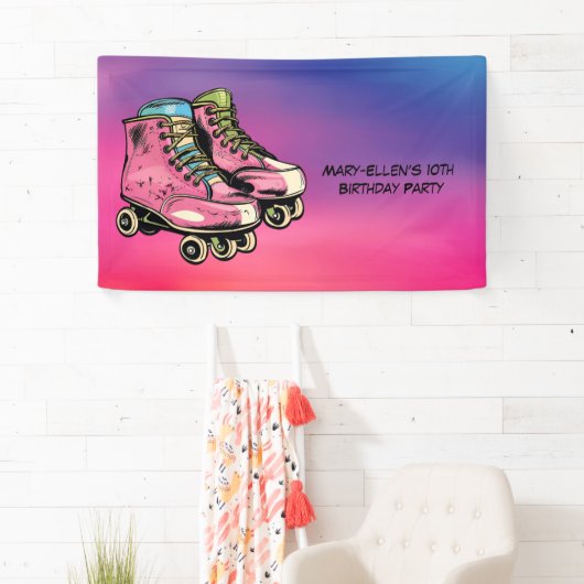 Roll op Roller Schaats Meisje Verjaardagsfeestje Spandoek (Insitu)