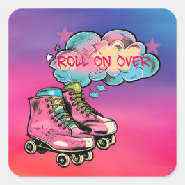 Roll op Roller Schaats Meisje Verjaardagsfeestje Vierkante Sticker