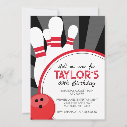 Roll over bowling party uitnodiging (Voorkant)