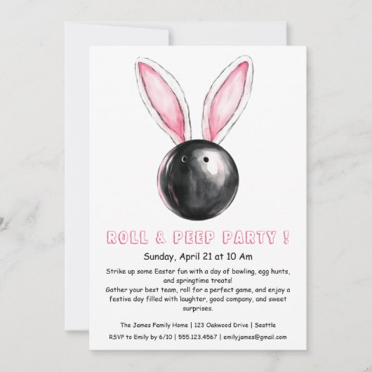 Roll & Peep Party – Uitnodiging voor Paasbowling (Voorkant)