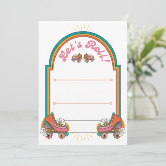 Roll Roller Skating Party Retro Kaart (Staand voorkant)