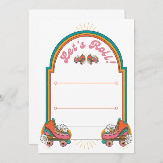 Roll Roller Skating Party Retro Kaart (Voorkant / Achterkant)
