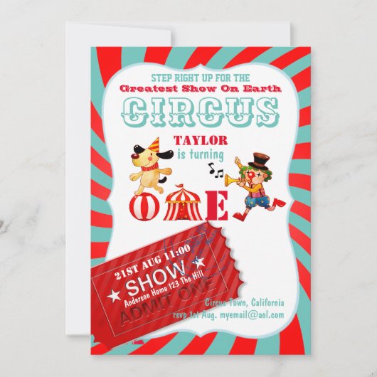 ROLL UP CIRCUS 1e verjaardag Jongen Meisje Grootst Kaart (Voorkant)