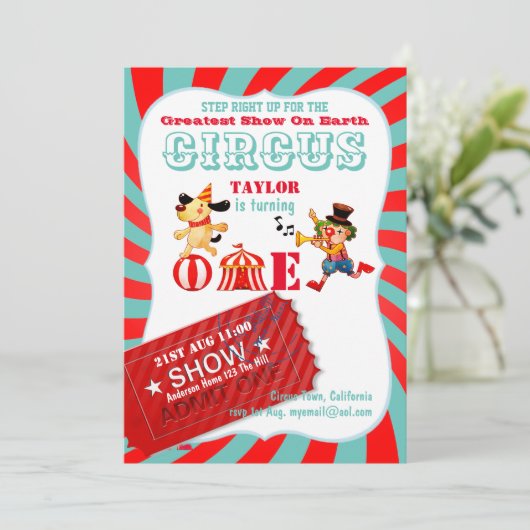 ROLL UP CIRCUS 1e verjaardag Jongen Meisje Grootst Kaart (Staand voorkant)