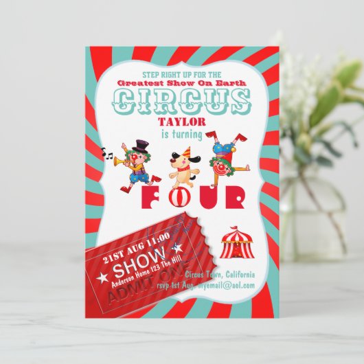 ROLL UP CIRCUS 4th Birthday Boy Girl Greatest Show Kaart (Staand voorkant)