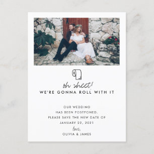 Roll With It Foto Nieuwe Datum Uitstel Huwelijk Aankondigingskaart