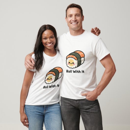 "Roll With It" Kawaii Lachende Sushi Rol T-shirt (Unisex)