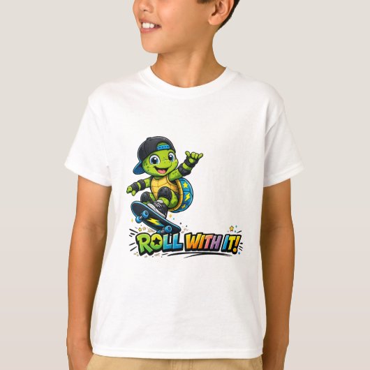 Roll With It Skateboarding Schildpad T-Shirt (Voorkant)