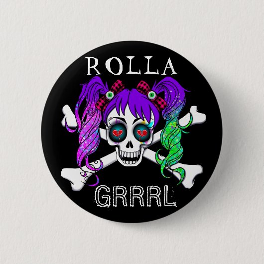 Rolla Grrl Punk Rock Roller Derby Button Pin (Voorkant)