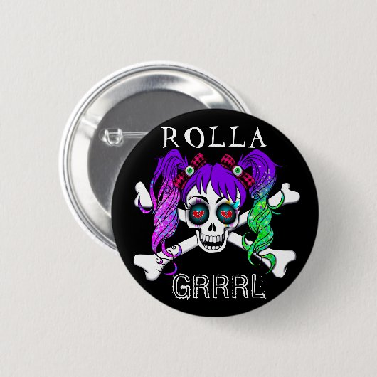 Rolla Grrl Punk Rock Roller Derby Button Pin (Voorkant /achterkant)
