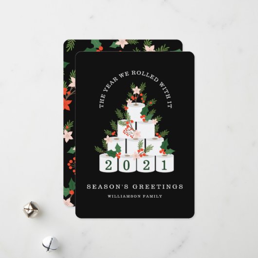 Rolled With It Kerst toiletpapier boom Zwart Feestdagenkaart (Voorkant / Achterkant in situ)