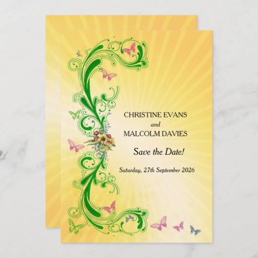 Rollen en vlinders save the date (Voorkant / Achterkant)