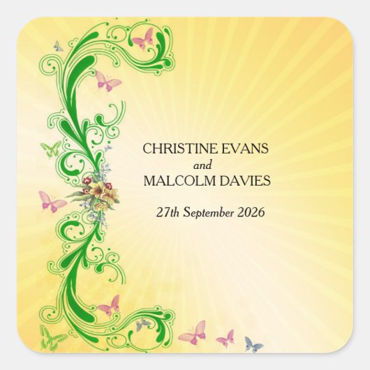 Rollen en vlinders vierkante sticker (Voorkant)