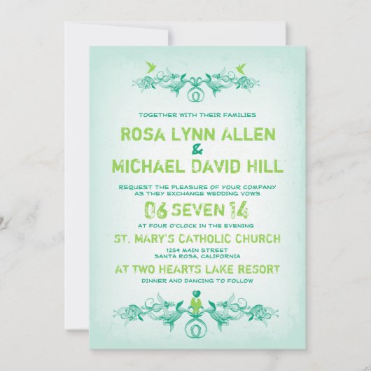 rollen en vogels - smarald bruiloft nodig kaart (Voorkant)